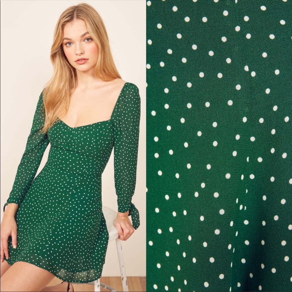 Reformation Green Polka Dot Mini Dress - Picture 2 of 8